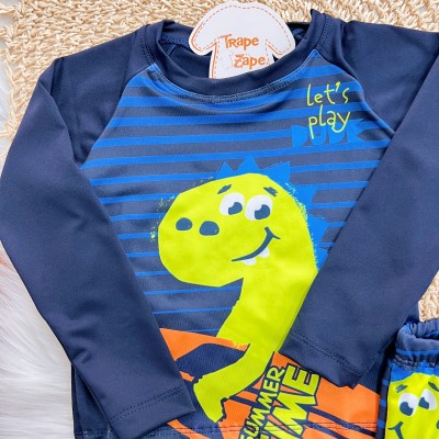 Linha Praia - Blusa com Proteção UV50+ e Sunga Let's Play Dude - Marinho